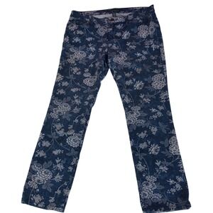 Lauren Ralph Lauren Floral Print Jeans Blue Grey Straight Leg Stretch Denim 10‎